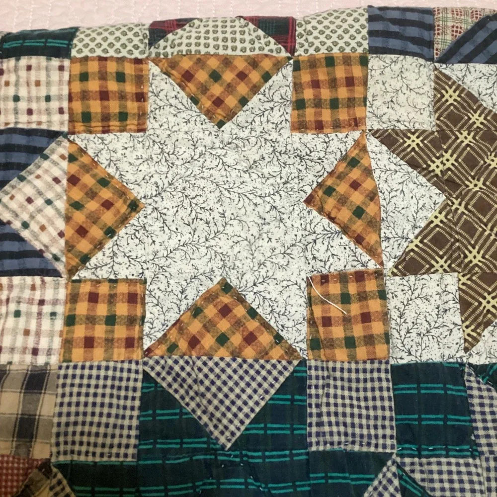 Vintage Handmade Patchwork Star Quilt Multi Color Rustic Full/Queen 86